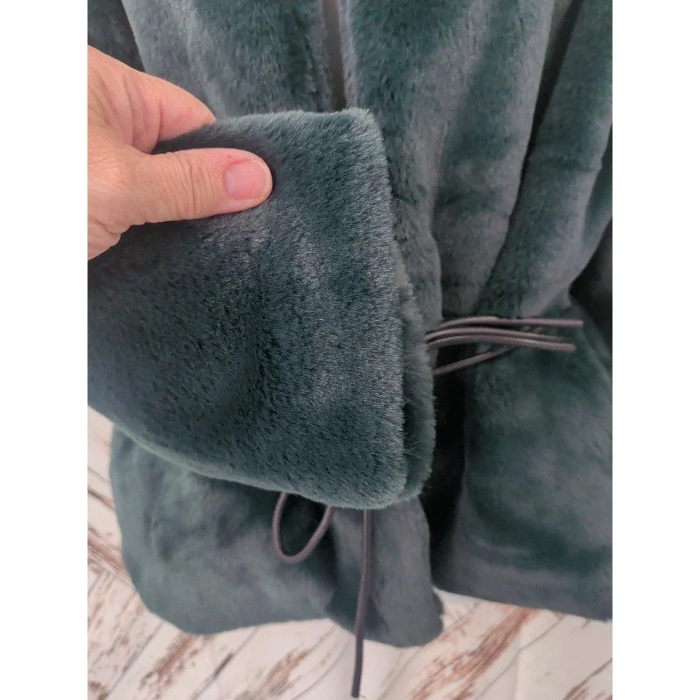 Banana Republic Faux Fur Tie-Waist Green Jacket - Picture 5 of 9